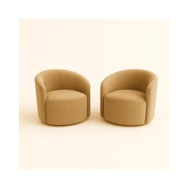 Imagem de Kit 02 Poltronas Curva Orgânica Nature Gaia Suede Cappuccino - Montana