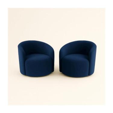 Imagem de Kit 02 Poltronas Curva Orgânica Nature Gaia Suede Azul Marinho - Monta