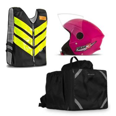 Imagem de Kit Motoboy Mochila Térmica + Capacete New Liberty 3 + Colete Refletiv