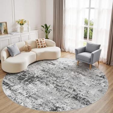 Imagem de Micgeek Tapete redondo de 2,4 m - 20 x 20 cm abstrato, lavável, grande, macio, dobrável, antiderrapante, tapete neutro, moderno, baixo para sala de estar, quarto, berçário, sala de jantar, quinta