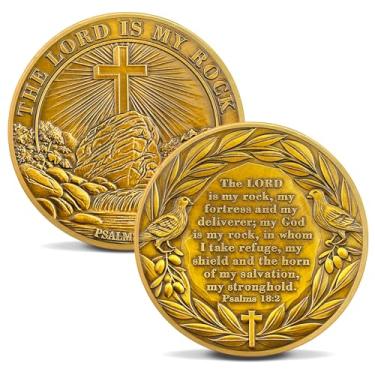 Imagem de Moeda de Desafio Cristão Cruz de Pedra Bronze - Salmo 23:4 Símbolo de Jesus Religioso - Inspirador Bolso de Deus Versos da Bíblia Chip para Estudo - Presentes Comemorativos de Boa Sorte para Homens