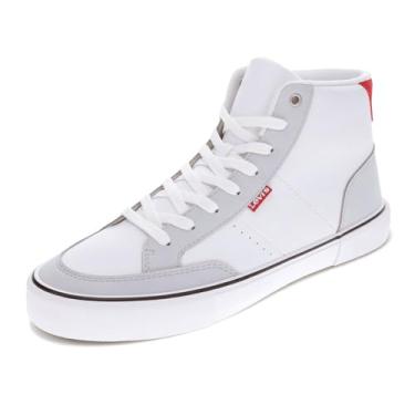 Imagem de Levi's Munro Mid Tênis masculino casual de couro vegano com cadarço, Branco/Cinza/Vermelho, 39