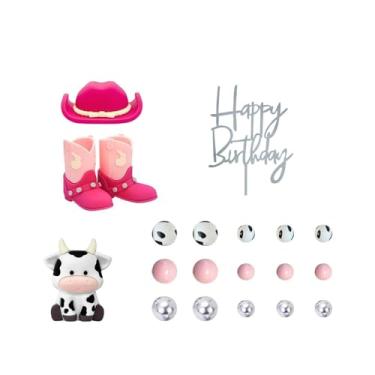 Imagem de Nishiyuenyi Topos de Bolo, Enfeites, Acessórios, Decoração para Confeitaria, Decorações de Bolo de Cowboy, com Chapéu de Cowboy, Botas para Felicitações, Festival, Rosa