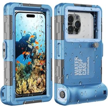 Imagem de Capa de telefone de mergulho subaquático para iPhone 16/15/14/13/12/11 Pro Max/XS/X Samsung Galaxy S24/S23/S22. [15 m] Capa profissional à prova d'água para mergulho com foto subaquática laranja-Blue