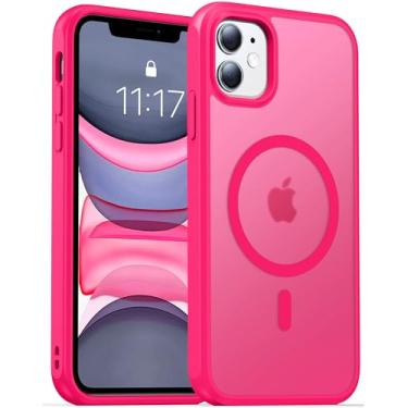 Imagem de AMILIFECASES Capa para iPhone 11 Texturas de fibra de carbono, capa de proteção de grau militar, capa resistente para iPhone 11, suporta carregamento sem fio rosa choque