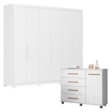 Imagem de Cômoda Flora E Guarda Roupa Casal Venice 62580pe Branco Brilho Com Pés