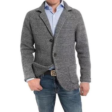 Imagem de Cardigan Masculino Suéter Gola Xale Blazer Jaqueta Slim Fit Casaco Esportivo Vintage Inteligente Blazer Casual Botão Para Baixo Jaquetas De Suéter De Malha Com Bolsos, Dark Gray, XXL