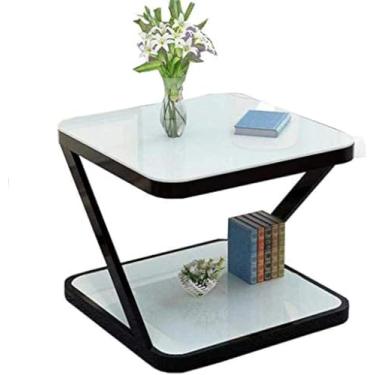 Imagem de Mesa De Centro, Mesa De Cabeceira, Mesa Lateral, Mesa De Café De Metal De Vidro Temperado De Dupla Camada Mesa De Canto Para Sala De Estar, Quarto, Varanda, A