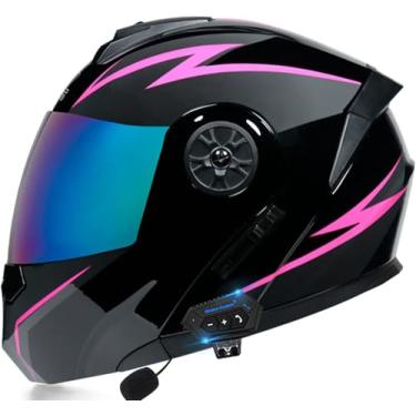 Imagem de Capacete Bluetooth Modular Para Motocicleta, Aprovado Pelo Dot Bluetooth Fm Full Face Flip Up Front Helmet Para Adultos Homens Mulheres Ciclomotor Street Racing Com Microfone Par, H, XL(61~62cm)