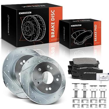 Imagem de A-Premium Kit De Rotores Freio A Disco Traseiros Perfurados E Ranhurados 10,24 Pol. (260 Mm) + Pastilhas Cerâmica Compatíveis Com Modelos Selecionados Honda Acura - Civic 2004-2005, Accord 1998-2002