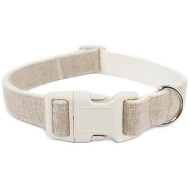 Imagem de Coleira de cânhamo de algodão ajustável, coleira cáqui de tecido natural macio com liberação rápida, lindo colar de cachorro de casamento para cães pequenos, médios e grandes, cáqui - M