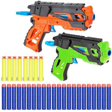 Imagem de Kit 2 Pistolas Lança Dardos NERF de Espuma Infantil de Brinquedo Super Sports com 32 Dardos