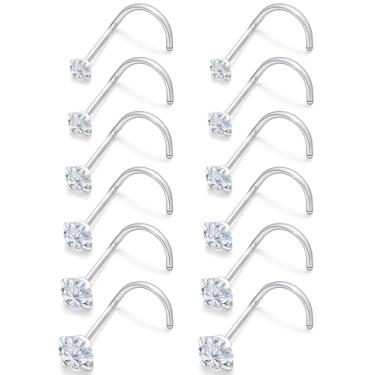 Imagem de Uzgtvy Piercing de nariz 18G 20G 22G Corkcrew Studs aço cirúrgico 316L hipoalergênico piercing de narina joias para mulheres homens zircônia cúbica tamanho 1,5 mm 2 mm 2,5 mm 3 mm 3,5 mm 4 mm, Cristal