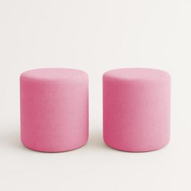 Imagem de Kit 2 Puffs Beca Cilindro Veludo Live - 7 Decor, Rosa