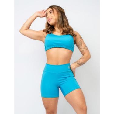 Imagem de Conjunto Fitness Top Alça e Short Legging Blackout Cós Alto Feminino L