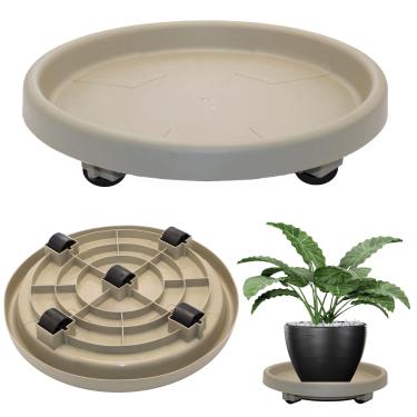 Imagem de Prato com Rodas para Vasos 35cm Suporta até 100kg Suporte para Plantas, Proteção UV, Não Escorre Água - Top Garden (Cinza)