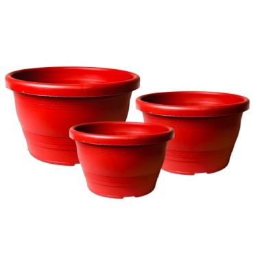 Imagem de Kit de Vasos Plásticos Cuias Modelo 18+23+30 Veneza Colorido Para Jardim Vertical, Decoração Jardim Suspenso Jardinagem (Vermelho, Com hastes)