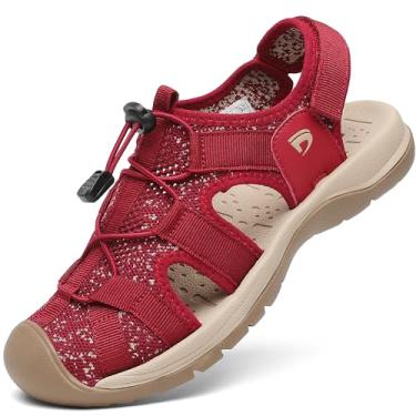 Imagem de Dannto Sandálias Esportivas Femininas Biqueira Fechada Malha Caminhadas Ao Ar Livre Atlético Casual Caminhada Sandálias Sapatos Aquáticos, Vermelho, 39, Tamanho 8.5