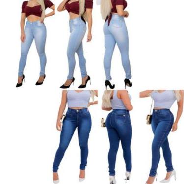 Imagem de Kit 3 Calça Jeans Sarja Feminina Skinny Slim Lycra + Cores - APOLLOGY,