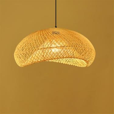 Imagem de OUFULA Contemporary Bamboo Art Weaving Pendant Lamp LED Fashion Criatividade Restaurant Bar Counter Cafe Bar Homestay Tea Room Decoração Light (H D60CM)
