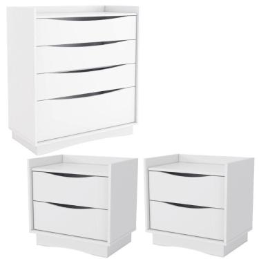 Imagem de Comoda 4 Gavetas 02 Mesas De Cabeceira 2 Gavetas M26061 Kappesberg Branco