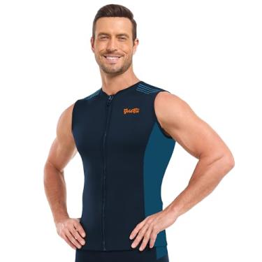 Imagem de GoldFin Colete masculino de neoprene, sem mangas, para homens, jaqueta de neoprene com zíper frontal de 2 mm, natação, mergulho, surfe, snorkeling, azul, pequeno