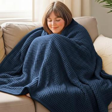 Imagem de THREAD SPREAD Cobertor de waffle 100% algodão King Size - Cobertor macio leve e respirável de trama de waffle tamanho king para todas as estações, cobertores texturizados para cama, sofá, hotel