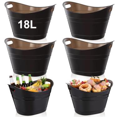 Imagem de meekoo 6 peças de baldes de gelo de plástico a granel com alças de armazenamento oval de 18 L, balde de bebida de gelo de grande capacidade para bar de festa, vinho, cerveja, champanhe, garrafa