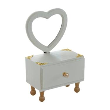 Imagem de ＫＬＫＣＭＳ Espelho de maquiagem de mesa com gaveta, caixa de armazenamento de madeira, presente de aniversário para meninas, porta-joias, estojo de maquiagem, Espelho em Formato de Coração