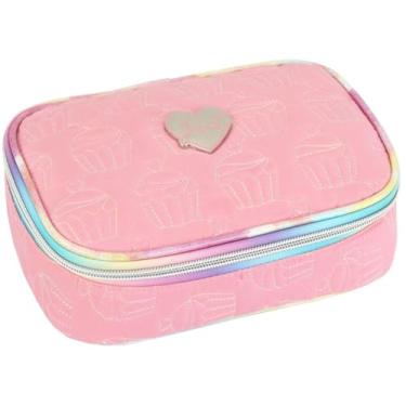 Imagem de Estojo Escolar Juvenil Feminino com Estampa Colorida e Estilosa, Grande e Espaçoso, Porta Lápis Caneta Borracha Material, Infantil para Meninas (Rosa)