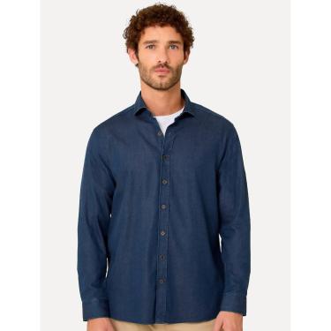 Imagem de Camisa Dudalina Masculina Slim Tricoline Stretch Lisa Azul Jeans-Masculino
