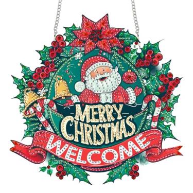 Imagem de Zariocy Kits de arte de diamante para pendurar na janela do apanhador de sol - DIY Guirlanda de Papai Noel pintura de diamante em placa de acrílico ornamento pendente para casa, jardim, parede