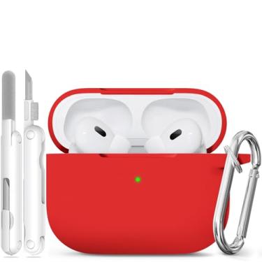 Imagem de Capa para Airpods Pro 2 com limpeza e chaveiro, capa de silicone macio Ekoonpft (vermelha, Airpods Pro 1ª/2ª)