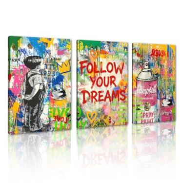Imagem de Novatique Banksy Canvas Wall Decor Street Graffiti Wall Art Colorido Cool Painting Graffiti Poster Impressão em Tela para Quarto Banheiro, 61 cm x 91 cm x 3 peças
