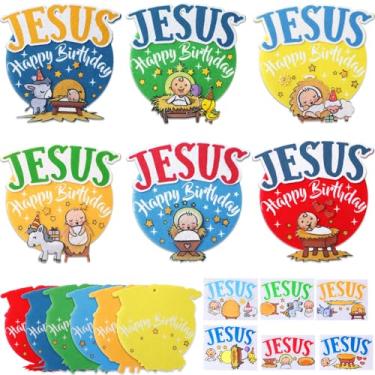 Imagem de HunnmingRe Conjunto de 24 kits de artesanato de feliz aniversário Jesus feltro de Natal DIY enfeites de parede para sala de aula religiosa cristã festa de Natal, brinde de jogo