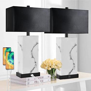 Imagem de MoMyofdy Conjunto de 2 candeeiros de mesa pretos de toque de 61 cm com portas USB, lâmpadas de cabeceira reguláveis de 3 vias para mesas de canto de quarto e sala de estar, luminária lateral para mesa