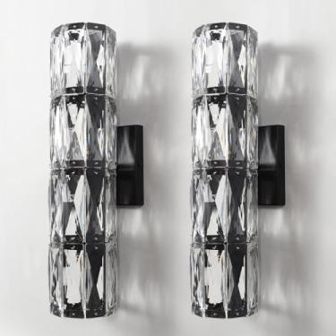 Imagem de LOSNEOLAZ Conjunto de dois arandelas de parede de cristal, iluminação de parede moderna para interior, arandelas de parede pretas para banheiro, quarto, sala de estar, corredor