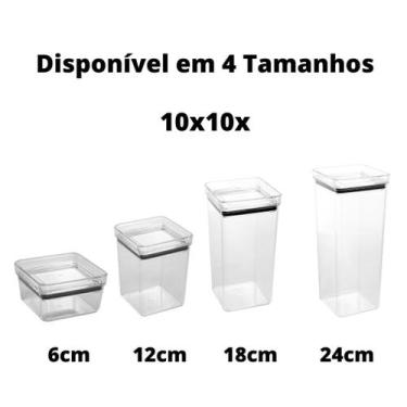 Imagem de Kit 4 Potes Herméticos Empilháveis Quadrado Acrílico Mantimentos Alime