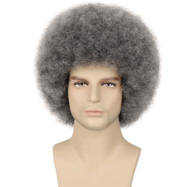 Imagem de Guree Hair Peruca Afro Cinza Anos 70 para Homens e Mulheres Sem Cola para Discoteca Halloween Festa de Fantasia Uso Diário (Cinza Ombre)