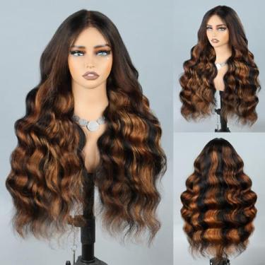 Imagem de Perucas de cabelo humano sem cola, 22 x 15 cm, pré-cortado, 1B/30, destaque, ondulado, sem cola, cabelo humano para mulheres, nós, descoloridos, ondulado, cabelo humano, 210% de densidade, 45,7 cm