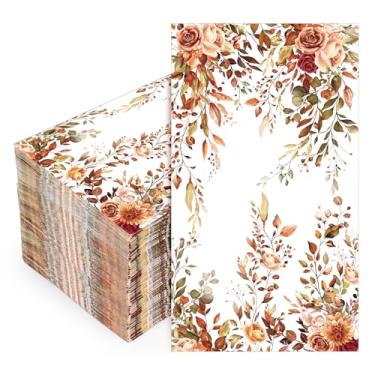 Imagem de FYSUIMU 100 guardanapos florais de outono para convidados boho flor folhas de eucalipto guardanapos descartáveis outono jantar guardanapo de papel de mão para banheiro festa de casamento suprimentos