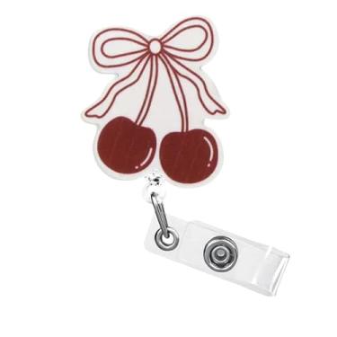 Imagem de 1 peça de porta-crachás retráteis com design de cereja com clipe giratório de metal jacaré de 360°, irregular, acrílico, engraçado, cartão de identificação, clipe para enfermeira, médico, trabalhador