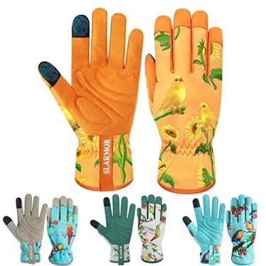 Imagem de SLARMOR Luvas De Couro Para Jardinagem Femininas - Trabalho À Prova Espinhos Com Tela Sensível Ao Toque Capinar, Cavar, Plantar, Podar E Jardim Tamanho Médio