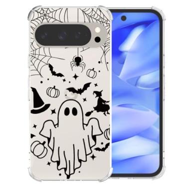 Imagem de CAROKI Capa de telefone transparente de Halloween para Google Pixel 9 Pro XL, capa preta com estampa de fantasma macia protetora para meninos e meninas capa de telefone para Google Pixel 9 Pro
