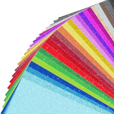 Imagem de Kebile Papel cartolina com glitter, 48 folhas 24 cores A5 250 GSM papel cartão colorido sem galpão, cartão colorido brilhante para artesanato, arte, faça você mesmo, confecção de cartões e scrapbook