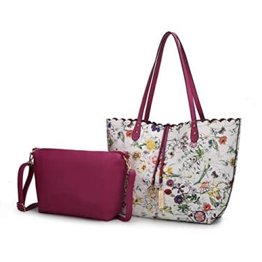 Imagem de MKF Collection Bolsa feminina de couro vegano – Bolsa carteiro com alça de ombro, Danielle White Fuschia, Large