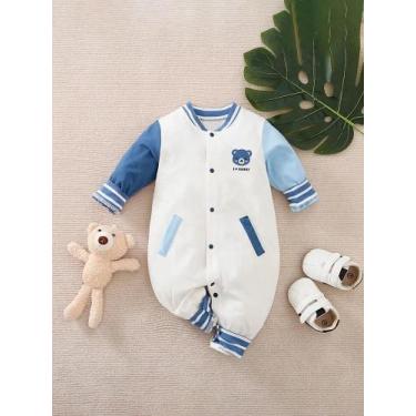 Imagem de Macacão Para Bebê De 0-18 Meses Com Bordado De Urso De Pelúcia Em Algo