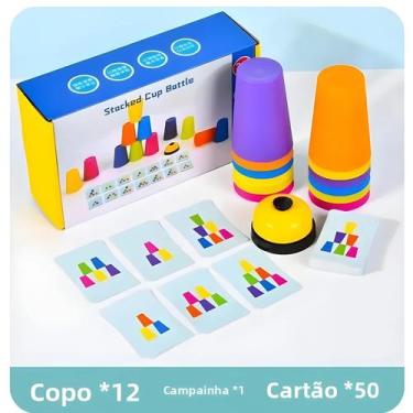 Imagem de Brinquedos Montessori Coloridos Jogo De Empilhar Copos Com Cartas Trei