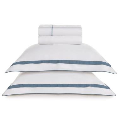 Imagem de Jogo de Cama Casal com 04 Peças Lara Branco com Índigo - Karsten