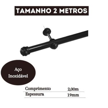 Imagem de Varão De Cortina Com 2 Metros De Largura 19mm De Diametro kit Completo